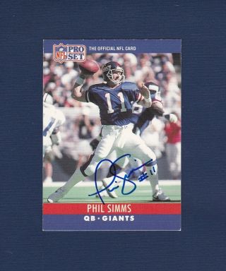 Phil Simms Signed York Giants 1990 Pro Set Football Card