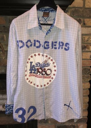 Vintage La Dodgers Pikwakwad Custom Painted Shirt Baseball 1980 All - Star Game
