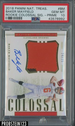 2018 National Treasures Colossal Baker Mayfield Rpa Rc Patch Auto /25 Psa 10