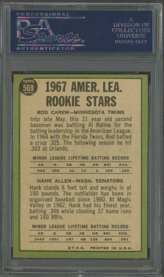 1967 Topps 569 Rod Carew Minnesota Twins RC Rookie HOF PSA 8 