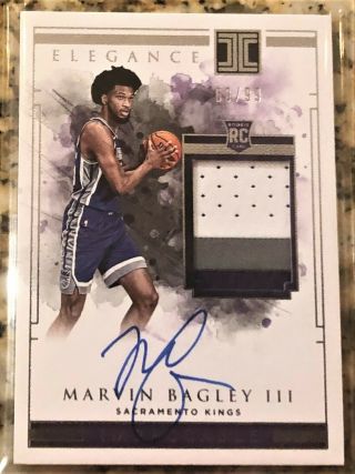 2018 Panini Impeccable Marvin Bagley Rpa Rc 3 - Color Patch Auto /99