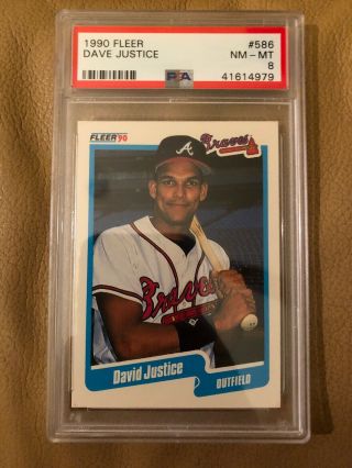 1990 Fleer 586 David Dave Justice Braves Rookie - Psa Near 8