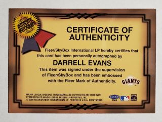 2000 Darrell Evans Signed Fleer Greats of the Game GOTG Certified AUTO SF Giants 2