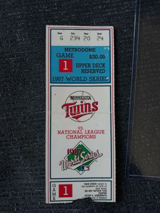 1987 World Series Game 1 Ticket Stub Minnesota Twins Vs St.  Louis Cardinals