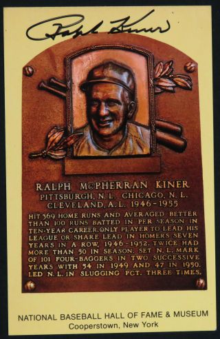 Ralph Kiner Pittsburgh Pirates Autographed Signed Hof Gold Plaque Postcard Jsa
