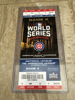 2016 Chicago Cubs Vs Cleveland Indians World Series Ticket Stub Game 4 Wrigley