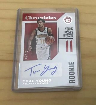 2018 - 19 Panini Chronicles Trae Young Auto Rc /75 Sp Young Passes Iverson
