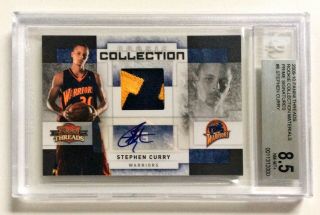 2009 - 10 Panini Threads Stephen Curry Auto Patch Rc (bgs 8.  5 Auto 10) Rookie /25