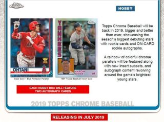 2019 Topps Chrome Baseball Hobby Box (24 Packs/4 Cards: 2 Autographs)
