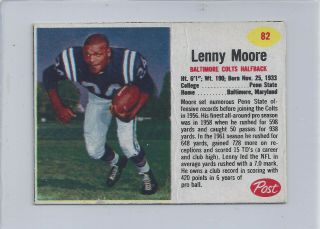 1962 Post Cereal Football 82 Lenny Moore Baltimore Colts