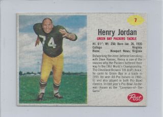 1962 Post Cereal Football 7 Henry Jordan Green Bay Packers