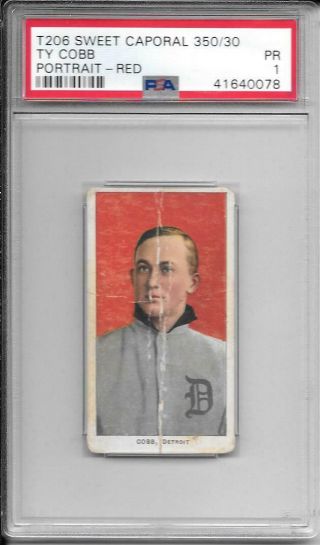 Ty Cobb T206 Sweet Caporal 350/30 Red Back Psa 1 Label Nicely Centered