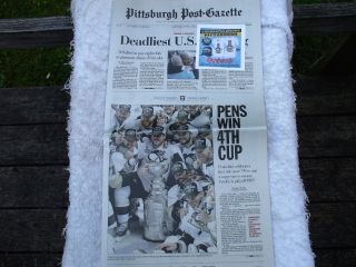 Stanley Cup Win Pittsburgh Post - Gazette Newspaper June 13,  2016