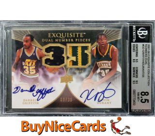 2007 - 08 Kevin Durant Griffith Exquisite Dual Rc Rookie Patch Auto /35 Bgs 8.  5 /