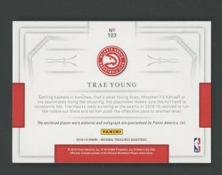 2018 - 19 National Treasures Trae Young Hawks RPA RC 4 - Color Patch AUTO 49/49 2