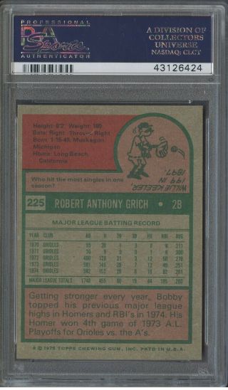 1975 Topps 225 Bobby Grich Baltimore Orioles PSA 10 GEM 