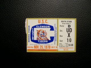Clemson Tigers Vs.  South Carolina 1978 Football Ticket Stub