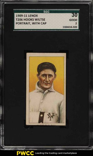 1909 - 11 T206 Hooks Wiltse Portrait With Cap,  Black Lenox Sgc 2 Gd (pwcc)