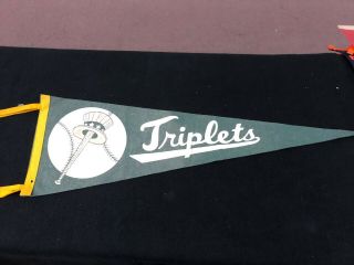 Binghamton Triplets Yankees Minor League Vintage Green Felt 1950 - 1960 