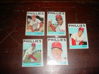 Philadelphia Phillies 1964 Topps Baseball 5 Cards Don Hoak John Boozer
