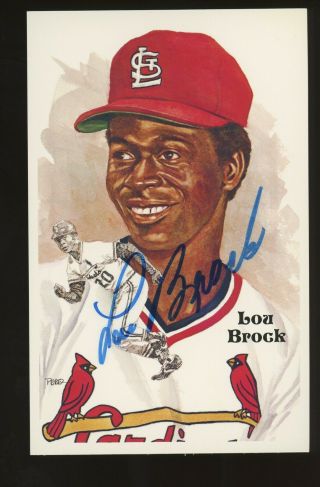 Lou Brock Cardinals Hof Signed 1985 Perez - Steele Postcard Auto Autograph