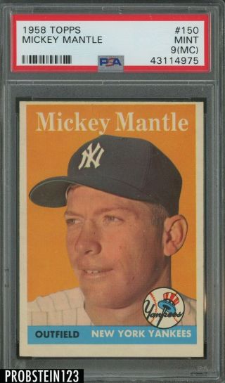 1958 Topps 150 Mickey Mantle York Yankees Hof Psa 9 (mc) " Looks Gem "