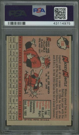 1958 Topps 150 Mickey Mantle York Yankees HOF PSA 9 (MC) 