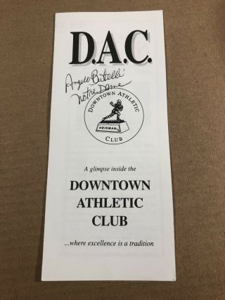 Angelo Bertelli Signed Autographed Downtown Athletics Club Heisman Pamphlet