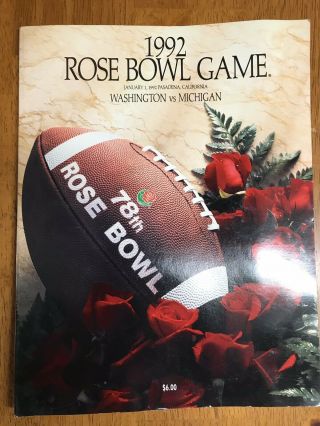 1992 Rose Bowl Game Program University Of Michigan Vs Washington Huskies Howard