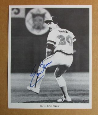 San Diego Padres Eric Show Team Issued Autographed Signed B & W 8x10 Photo D.  94