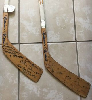 The Hanson Brothers Signed Two Hockey Sticks Slapshot Movie Autographed