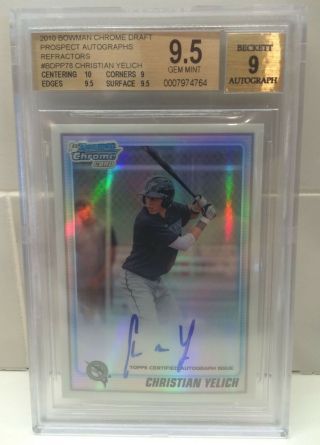 2010 Bowman Chrome Christian Yelich Refractor Auto 9.  5.  10 Centering