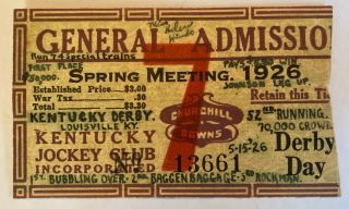 1926 Kentucky Derby Ticket Stub Churchill Downs