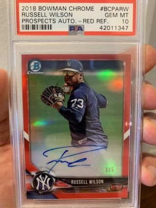 Russell Wilson 2018 Bowman Chrome Red Refractor 1/5 Rc Auto Autograph Psa 10 Hot