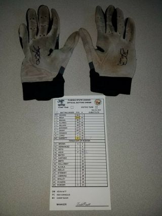 Jose Devers Marlins Hammerhead Game Autograph Batting Gloves & Line Up Card