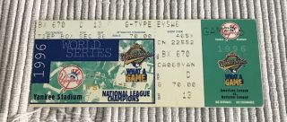 1996 Yankees World Series Ticket Stub Game 6.  Clincher.