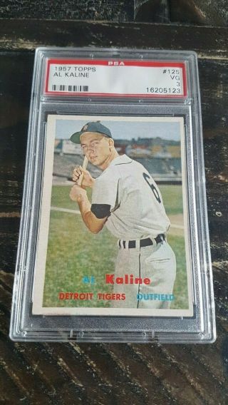 1957 Topps Al Kaline 125 Psa 3 Vg Vintage Baseball Card