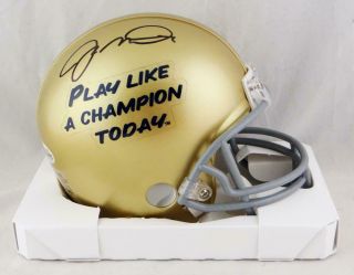 Joe Montana Signed Notre Dame Play Like A Champ Today Mini Helmet - Beckett Auth