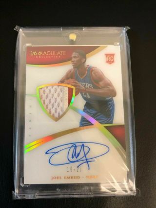 Joel Embiid 2014 - 15 Panini Immaculate RPA Acetate Patch Auto /21 Autograph 3