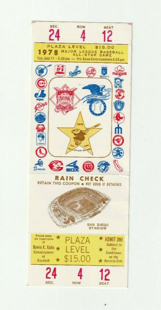 1978 Mlb Baseball Annual Baseball All Star Game Ticket San Diego Padres