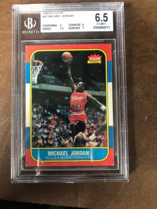 1986 - 1987 Fleer Michael Jordan Chicago Bulls 57 Bgs 6.  5 With 9 Centering