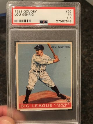 1933 Goudey Lou Gehrig Rookie 92 Psa 1.  5 Fair Looks Much Nicer P Loss On Back