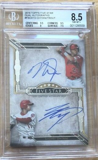 Mike Trout/shohei Ohtani 2018 Topps Five Star Dual Autograph 5/5 Bgs 8.  5 Nm - Mt
