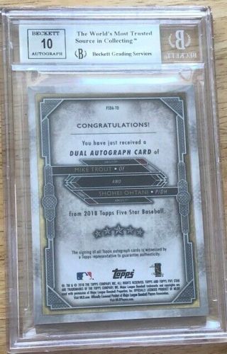 MIKE TROUT/SHOHEI OHTANI 2018 Topps Five Star Dual Autograph 5/5 BGS 8.  5 NM - MT 2
