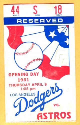 Fernando - Mania Was Born 4/9/81 Dodgers Opening Day Ticket Stub - Valenzuela W 3