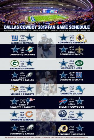 Dallas Cowboys Football Schedule 2019 Poster