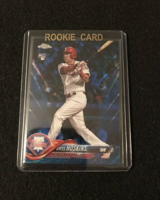 Rhys Hoskins 2018 Topps Chrome Blue Wave Refractor Non Auto Rookie Card /75