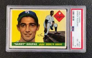 Brooklyn Dodgers Sandy Koufax 1955 Topps 123 Psa Ex - Mt 6 Rookie Well Centered