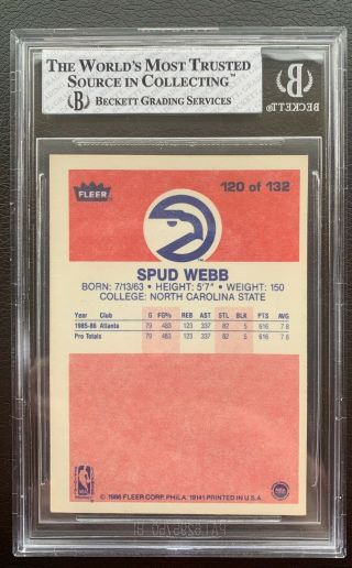 Spud Webb rookie card graded BGS 7.  5 Near 1986 - 87 Fleer basketball 120 RC 2