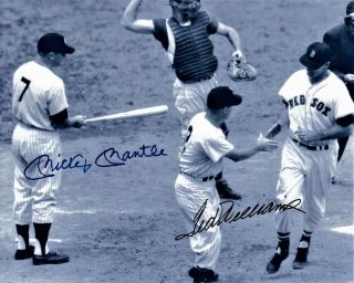 8x10 B&w Photo Of Mickey Mantle & Ted Williams,  Live Ink Signed